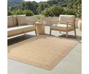 TAPISO Yucana Tapis d'Extérieur Tissage Plat Robuste Résistant aux Rayons UV Imperméable Tapis Intérieur & Extérieur Balcon Terrasse Crème Beige avec Bordure Moderne 200 x 300 cm