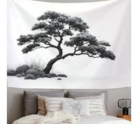 Tapisserie 100x150cm,Minimalisme arbres et pierres Tenture murale, drap de lit, serviette de plage, tapis de yoga, gris