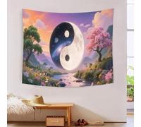 Tapisserie 3D Imprimée Yin Yang, Couverture En Polyester Doux Artistique Haute Définition Philosophie Chinoise, Décoration Lavable Pour Bureau & Étude Moderne Cadeau 150cmx200cm