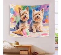 Tapisserie 3D Imprimée Yorkshire et Glace, Nappe En Polyester Doux Artistique Haute Définition Mignon, Décoration Lavable Pour Bureau & Étude Premium Cadeau 100cmx150cm
