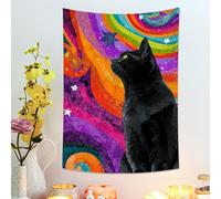 Tapisserie abstraite colorée avec chat - Décoration murale arc-en-ciel vive - Décoration artistique pour chambre à coucher, salon, Halloween - 76,2 x 101,6 cm