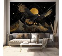 Tapisserie Aigle Royal Aux Ailes Déployées Tapisserie Tenture Murale Montagnes Géométriques Couverture Murales Tissu D'Impression Rectangulaire pour Maison Salon Chambre Dortoir - 100x75 cm, Or Noir