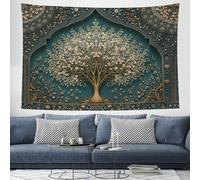 Tapisserie Arbre Décoratif Tapisserie Tenture Murale Motifs Persans Traditionnels Couverture Murales Tissu D'Impression Rectangulaire pour Maison Salon Chambre Dortoir - 200x150 cm, Vert Émeraude