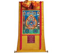 Tapisserie Bouddhiste Thangka Impression giclée d'art Thangka tibétain, Tapisserie Bouddhiste encadrée à la Main, tenture Murale Multicolore(Frame Color 5)