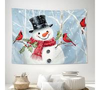 Tapisserie Cardinal Bonhomme De Neige En Chapeau Haut-De-Forme, Joyeux Noël Tapisserie Murale Esthétique Pour Chambre à Coucher Pour Chambre à Coucher Dortoir Décoration Murale 150x100cm, Bleu Clair