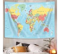 Tapisserie Carte du Monde, Cartes du Monde pour Mur, Topographie Asie Europe Sud Ville Amérique Afrique Japon, Affiches Tapisseries, Carte Éducative pour Enfants Étudiants du Monde pour Chambre Salon