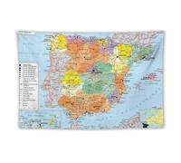 Tapisserie Carte du Monde Espagne - Affiches de Tapisserie d'Art Mural Imprimés Cadeaux Photo Tableau Tapisseries Décoration de Pièce Maison Décorative 101,6x152,4 cm