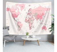 Tapisserie carte du monde rose, carte du monde vintage, topographie éducative, affiches éducatives pour étudiant, dortoir, décoration murale, carte de voyage géographique pour chambre de fille,