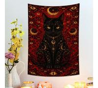 Tapisserie chat rouge mystique à suspendre avec étoiles et lunes, art décoratif bohème pour salon, chambre ou dortoir 76,2 x 101,6 cm