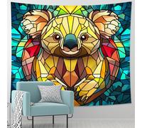 Tapisserie colorée Koala, art mural géométrique jaune et bleu, animal mignon décoratif à suspendre pour salon, chambre, dortoir, décoration murale naturelle, 101,6 x 152,4 cm