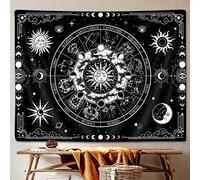 Tapisserie constellation astrologique du zodiaque, noir et blanc, soleil et phases de lune étoiles, tapisserie murale à suspendre pour chambre d'adolescents, garçons, filles, affiche sorcière,