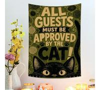 Tapisserie d'approbation des chats, art mural vert pour décoration d'intérieur, tenture murale esthétique fantaisie pour salon, chambre à coucher, idée cadeau originale 76,2 x 101,6 cm