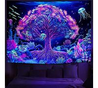 Tapisserie D'Arbre Fluorescente, Blacklight Arbre Forêt Fée Tapisserie Toile de Fond Mur Art Décor UV Lumière Noire Tapisserie Réfléchissante pour Chambre Fête (230X180cm /