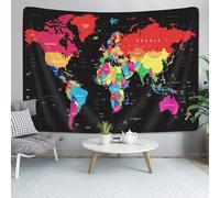 Tapisserie de carte du monde - Carte du monde vintage topographie - Affiches éducatives pour étudiant - Art mural, carte géographique colorée pour chambre à coucher, salon, 228,6 x 178,8 cm