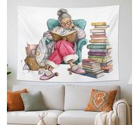 Tapisserie de lecture confortable pour grand-mère, décoration murale pastel douce pour salon, décoration d'intérieur bohème, parfaite pour l'hiver et les vacances, 203 x 152 cm