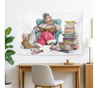 Tapisserie de lecture confortable pour grand-mère, décoration murale pastel douce pour salon, décoration d'intérieur bohème, parfaite pour l'hiver et les vacances, 152,4 x 127 cm