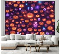 Tapisserie de lignes de néon, tapisseries de décoration de d'Halloween, tapisserie de Citrouilles et fantômes, tapisseries murale pour chambre à coucher 130x150cm