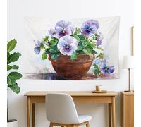 Tapisserie de pensée violette, aquarelle florale bohème à suspendre au mur, tapisserie vibrante esthétique pour chambre à coucher, salon, dortoir, 152,4 x 101,6 cm