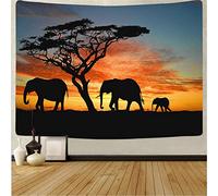 Tapisserie De Prairie Africaine Esthétique Crépuscule Éléphant Animal Paysage Tenture Murale Fond Couverture Murale Décor Impression Ferme 150X130cm
