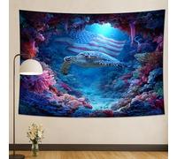 Tapisserie de récif de corail, tortue océanique, nature vivante, art mural décoratif, esthétique sous-marine écologique pour la maison, le dortoir, les vacances, 101,6 x 152,4 cm