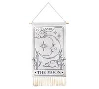 Tapisserie de tarot blanche à suspendre, décoration bohémienne, lune céleste tissée à la main, tapisserie esthétique verticale pour garçons et filles