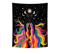 Tapisserie de Yoga, Méditation, Calme et Relaxation, Tapisserie Hippie Fluorescente, Couleur Longue Cheveux Soleil Lune Déesse Tapisserie Lumière Noire Tapisserie Yoga 37" x 30" / 95 x 75cm