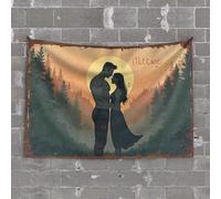 Tapisserie décorative romantique pour porte de chambre à coucher de soleil dans la forêt : un voyage de couple amoureux Coquette Décoration de chambre à coucher (75 x 100 cm)