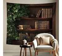 Tapisserie d'étagère avec verdure, décoration murale marron rustique, confortable et esthétique pour étude, salon, bureau, 203 x 152 cm