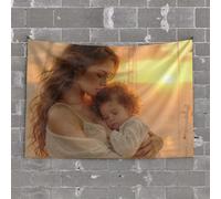 Tapisserie d'extérieur pour bar, décoration de chambre avec inscription « A Woman Hold Her Sleeping Child As The Sun Sets » (75 x 100 cm)
