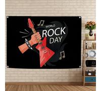 Tapisserie drapeau de la journée mondiale du rock pour la maison et l'extérieur - Affiche de musique vintage en métal dur et punk - Bannière murale à suspendre - Décoration murale pour chambre à
