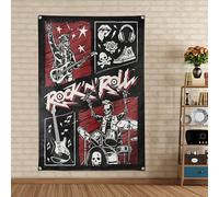 Tapisserie drapeau Rock 'N' Roll pour la maison et l'extérieur - Affiche d'art en métal dur punk musique art mural bannière à suspendre - Bar Café Bière Maison Décoration intérieure 8,9 x 190,5 cm