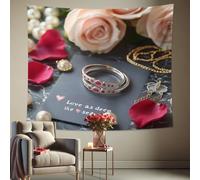Tapisserie élégante rose et bijoux, décoration murale florale douce de pêche, décoration d'intérieur romantique pour anniversaire, chambre à coucher et salon, esthétique sur le thème de l'amour, 152,4