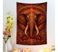Tapisserie éléphant majestueux, orange riche, décoration bohème, art décoratif pour salon, chambre à coucher, espace de méditation, 76,2 x 101,6 cm