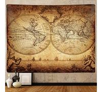 Tapisserie extra large avec carte du monde ancienne pour chambre à coucher, motif cartes nautiques vintage du monde, tapisserie d'art à suspendre pour dortoir, salon, bureau, 228,6 x 178,8 cm,