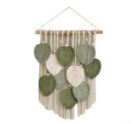Tapisserie faite à la main avec des accents en bois en corde de coton pour suspension murale rustique, convient pour les espaces de vie intérieurs (vert)