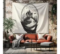 Tapisserie Fantastique Château Grande Tenture Murale, Décoration Mystique Chauve souris pour Méditation, Chambre, Salon Tissu Mural Esthétique 150x130 cm