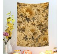 Tapisserie florale beige, pivoine et abeilles vintage à suspendre, décoration d'intérieur rustique pour salon, chambre à coucher, tapisserie esthétique pour toutes les saisons, 91,4 x 121,9 cm