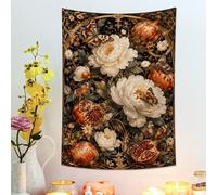 Tapisserie florale citrouille noire, papillons, pivoines, art mural, décoration d'automne à suspendre pour salon, chambre, dortoir 76,2 x 101,6 cm