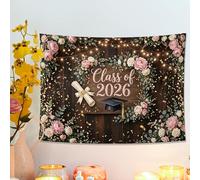 Tapisserie florale de remise de diplôme, décoration murale bohème pêche et vert, décoration rustique pour fête de remise de diplôme, tapisserie esthétique pour salon, chambre à coucher, 122 x 91,4 cm