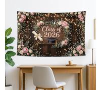 Tapisserie florale de remise de diplôme, décoration murale bohème pêche et vert, décoration rustique pour fête de remise de diplôme, tapisserie esthétique pour salon, chambre à coucher, 152,4 x 127 cm