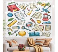 Tapisserie Fournitures Scolaires Outils D'Étude Instruments D'Écriture En Classe Tapisserie Murale Moderne Tenture Murale Rétro Tapisseries Pour Home Chambre À Coucher Dortoir 130X152CM