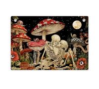 Tapisserie gothique tête de mort et champignon 71,1 x 50,8 cm - Décoration murale avec lune et éléments floraux - Cadeau pour les fans de gothiques, âmes sorcières, amateurs d'art fantastique pour