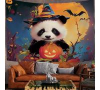 Tapisserie Halloween Bleu Foncé, Panda D'Halloween Affiche Animalière, Décoration Tapisseries Murale Pour Dortoir Salon Appartement Décoration De La Fête De La Photographie 100X75Cm