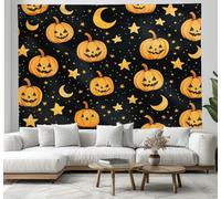 Tapisserie Halloween,Citrouille amusante Lune et étoiles,Décoration Murale pour la Décoration de la Fête de la Photographie 100x150cm