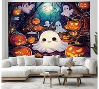 Tapisserie Halloween,Forêt enchantée Mignon peint à la main,Décoration Murale pour la Décoration de la Fête de la Photographie 130x150cm couleur orange