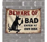 Tapisserie humoristique Beware Of Bad Dogs Enter At Own Risk. Tapisserie amusante Décoration de maison Motif espace 75 x 100 cm