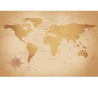 Tapisserie lessivable EST EN OUEST Carte du Monde sépia 400 x 270 cm - Scenolia