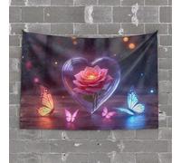 Tapisserie « Love In Bloom » en forme de cœur avec papillons pour chambre de garçon (75 x 100 cm)