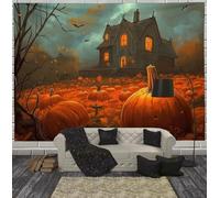 Tapisserie Maison Hantée À La Citrouille, Nuit D'Halloween Tapisserie Murale Esthétique Pour Chambre à Coucher Pour Chambre à Coucher Dortoir Décoration Murale 150x130cm, Orange