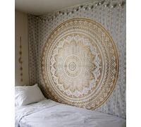 Tapisserie mandala, décor mural pour dortoir hippie indien - Plaid de plage jeté mural en style bohème (jaune, 150x150cm)